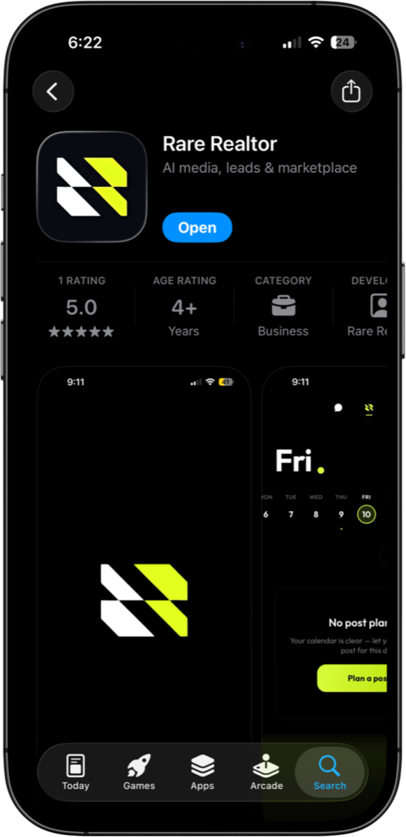Rare Realtor on the App Store — rated 5.0